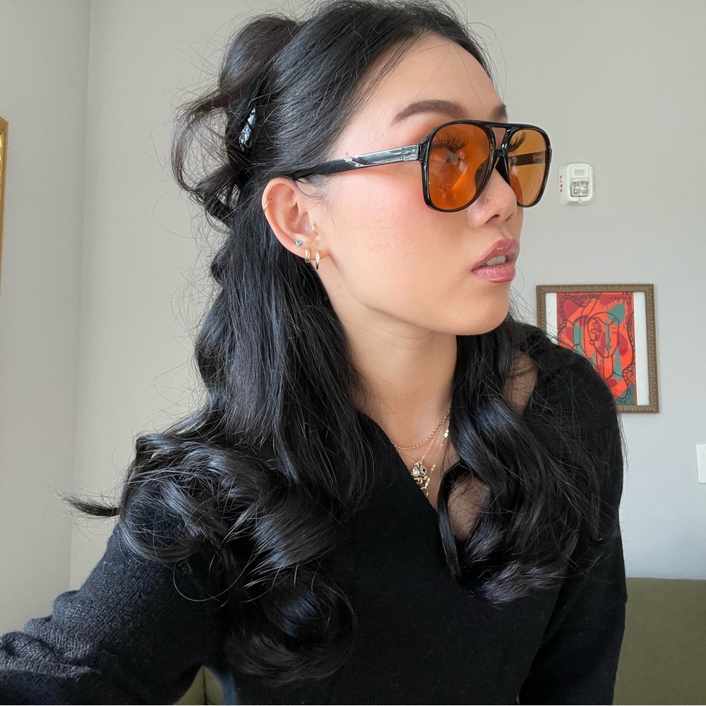 Sunglasses, tinted, aviator style